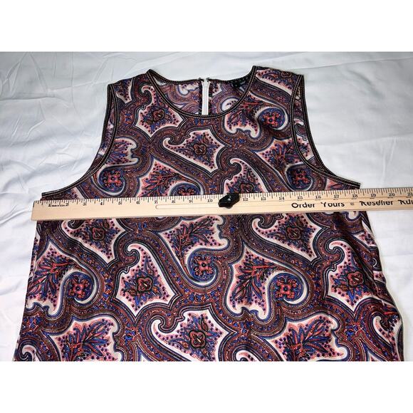 Theory Brindina Veranda Dress Size 6 Purple Paisley Print 100% Silk Shift Mini - Picture 8 of 16